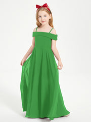 Chic Robes de Demoiselles d'Honneur Junior Hors de l'Épaule Vert