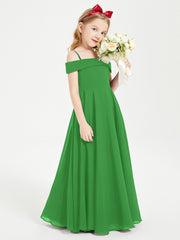 Chic Robes de Demoiselles d'Honneur Junior Hors de l'Épaule Vert