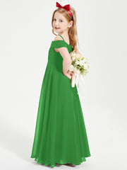 Chic Robes de Demoiselles d'Honneur Junior Hors de l'Épaule Vert