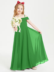 Chic Robes de Demoiselles d'Honneur Junior Hors de l'Épaule Vert