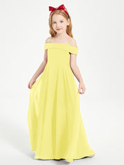 Chic Robes de Demoiselles d'Honneur Junior Hors de l'Épaule Citron
