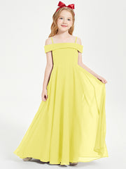 Chic Robes de Demoiselles d'Honneur Junior Hors de l'Épaule Citron