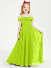 Chic Robes de Demoiselles d'Honneur Junior Hors de l'Épaule Vert Citron