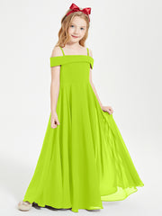 Chic Robes de Demoiselles d'Honneur Junior Hors de l'Épaule Vert Citron
