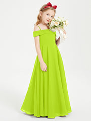 Chic Robes de Demoiselles d'Honneur Junior Hors de l'Épaule Vert Citron