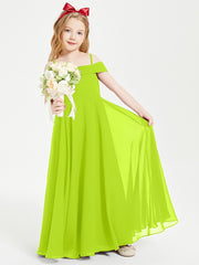 Chic Robes de Demoiselles d'Honneur Junior Hors de l'Épaule Vert Citron