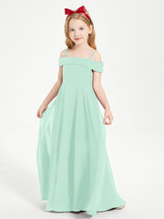 Chic Robes de Demoiselles d'Honneur Junior Hors de l'Épaule Vert Menthe