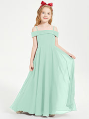 Chic Robes de Demoiselles d'Honneur Junior Hors de l'Épaule Vert Menthe