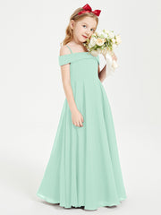 Chic Robes de Demoiselles d'Honneur Junior Hors de l'Épaule Vert Menthe