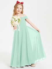 Chic Robes de Demoiselles d'Honneur Junior Hors de l'Épaule Vert Menthe