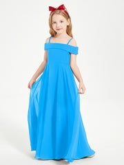 Chic Robes de Demoiselles d'Honneur Junior Hors de l'Épaule Bleu Océan