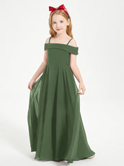 Chic Robes de Demoiselles d'Honneur Junior Hors de l'Épaule Olive Verte