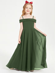 Chic Robes de Demoiselles d'Honneur Junior Hors de l'Épaule Olive Verte