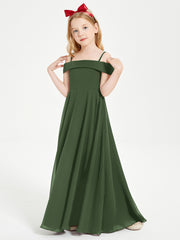 Chic Robes de Demoiselles d'Honneur Junior Hors de l'Épaule Olive Verte