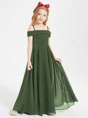Chic Robes de Demoiselles d'Honneur Junior Hors de l'Épaule Olive Verte