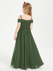 Chic Robes de Demoiselles d'Honneur Junior Hors de l'Épaule Olive Verte
