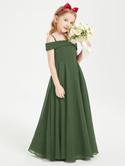 Chic Robes de Demoiselles d'Honneur Junior Hors de l'Épaule Olive Verte