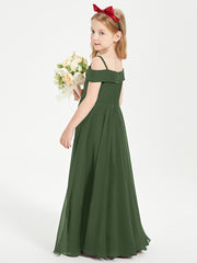Chic Robes de Demoiselles d'Honneur Junior Hors de l'Épaule Olive Verte