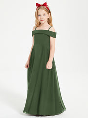 Chic Robes de Demoiselles d'Honneur Junior Hors de l'Épaule Olive Verte