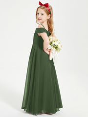 Chic Robes de Demoiselles d'Honneur Junior Hors de l'Épaule Olive Verte