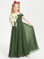 Chic Robes de Demoiselles d'Honneur Junior Hors de l'Épaule Olive Verte