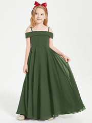 Chic Robes de Demoiselles d'Honneur Junior Hors de l'Épaule Olive Verte