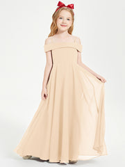 Chic Robes de Demoiselles d'Honneur Junior Hors de l'Épaule Pêche