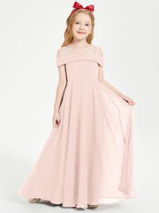 Chic Robes de Demoiselles d'Honneur Junior Hors de l'Épaule Rose Perle