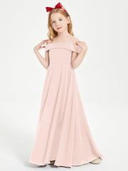 Chic Robes de Demoiselles d'Honneur Junior Hors de l'Épaule Rose Perle