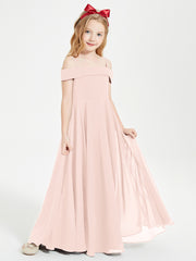 Chic Robes de Demoiselles d'Honneur Junior Hors de l'Épaule Rose Perle