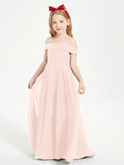 Chic Robes de Demoiselles d'Honneur Junior Hors de l'Épaule Rose Perle