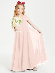 Chic Robes de Demoiselles d'Honneur Junior Hors de l'Épaule Rose Perle
