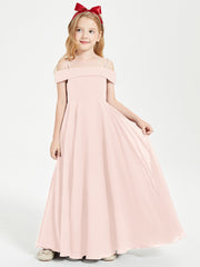 Chic Robes de Demoiselles d'Honneur Junior Hors de l'Épaule Rose Perle