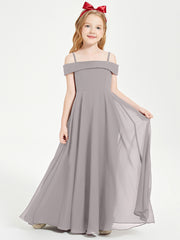 Chic Robes de Demoiselles d'Honneur Junior Hors de l'Épaule Argent