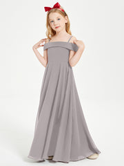 Chic Robes de Demoiselles d'Honneur Junior Hors de l'Épaule Argent