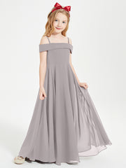 Chic Robes de Demoiselles d'Honneur Junior Hors de l'Épaule Argent