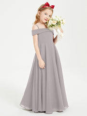 Chic Robes de Demoiselles d'Honneur Junior Hors de l'Épaule Argent