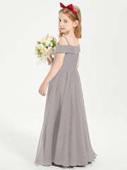 Chic Robes de Demoiselles d'Honneur Junior Hors de l'Épaule Argent