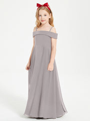 Chic Robes de Demoiselles d'Honneur Junior Hors de l'Épaule Argent