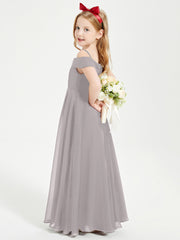 Chic Robes de Demoiselles d'Honneur Junior Hors de l'Épaule Argent