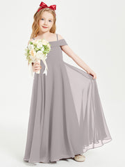 Chic Robes de Demoiselles d'Honneur Junior Hors de l'Épaule Argent