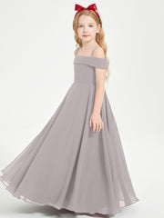 Chic Robes de Demoiselles d'Honneur Junior Hors de l'Épaule Argent