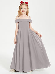 Chic Robes de Demoiselles d'Honneur Junior Hors de l'Épaule Argent