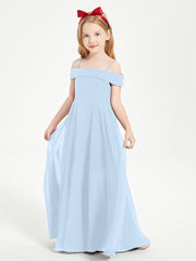 Chic Robes de Demoiselles d'Honneur Junior Hors de l'Épaule Bleu Ciel