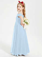 Chic Robes de Demoiselles d'Honneur Junior Hors de l'Épaule Bleu Ciel