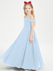 Chic Robes de Demoiselles d'Honneur Junior Hors de l'Épaule Bleu Ciel