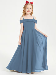 Chic Robes de Demoiselles d'Honneur Junior Hors de l'Épaule Bleu de Schiste