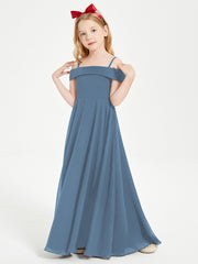 Chic Robes de Demoiselles d'Honneur Junior Hors de l'Épaule Bleu de Schiste