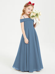 Chic Robes de Demoiselles d'Honneur Junior Hors de l'Épaule Bleu de Schiste