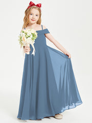 Chic Robes de Demoiselles d'Honneur Junior Hors de l'Épaule Bleu de Schiste